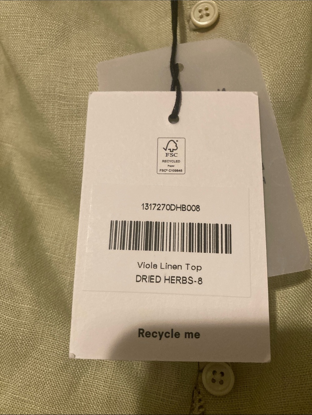 Reformation Viola linen top Size 8 Dried Herbs NWT - Picture 4 of 5